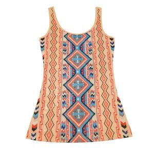 Lily & Lola Peach Geometric Tribal Sequin Tank Top Small 10881-JR